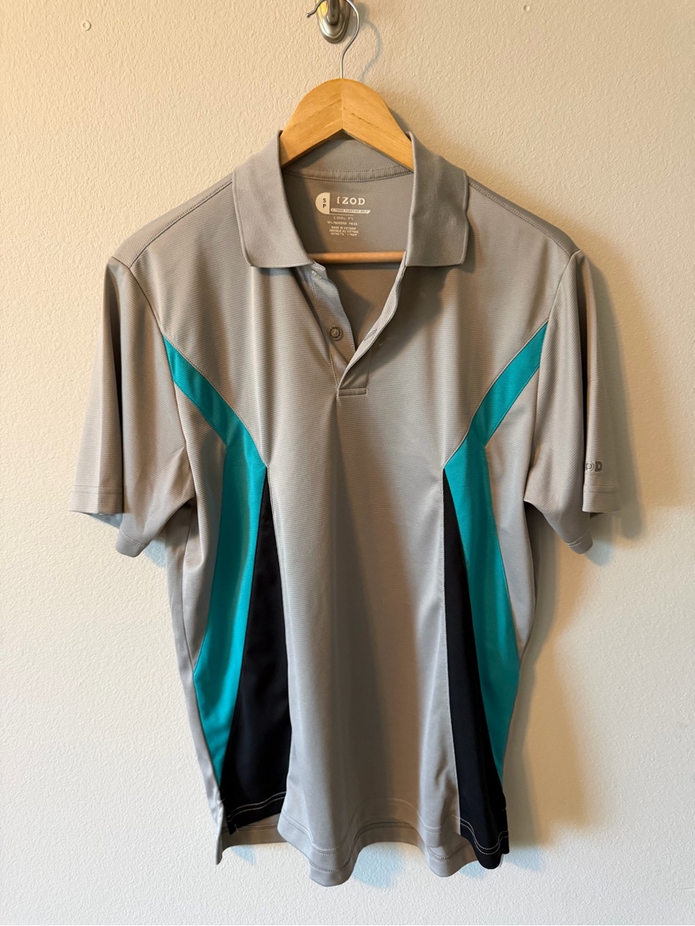 Izod Gray Polo with Teal and Black Side Panels